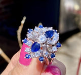 Vintage Midcentury 1950s Platinum 3.75ct Blue Sapphire VS Diamond Ballerina Ring