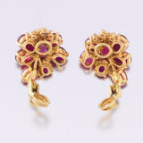 Vintage Mecan Elde 18k Gold Ruby Cabachon VS Diamond Drop Clip Earrings