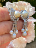 Important Vintage 1940s-50s Platinum 5.50ct VS Diamond Pearl Dangle Earrings