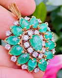 HEAVY Vintage Retro 14K Gold 8ct F/VS Diamond Emerald Cabochon Necklace Pendant