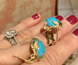 Vintage Estate Retro 18k Gold Turquoise G VS Diamond Drop Pendant Earrings