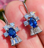 Vintage Estate 18k Gold Royal Blue Sapphires F VS Diamonds Dangle Drop Earrings