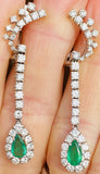 Vintage Estate 18k Gold 5.60ctw Emerald Diamond Halo Pear Dangle Drop Earrings