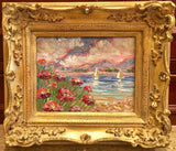 KADLIC Art Impasto Oil Painting Flowers Sailboats Seascape Gold Frame 8x10