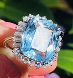 Vintage Estate 18k White Gold 10.25ct Aquamarine Diamond Cocktail Ring
