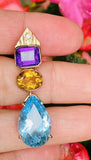 Vintage Estate 2.60ct Citrine Amethyst Blue Topaz Diamond Necklace Slide Pendant