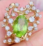 Vintage Estate Retro 14K Gold 4.67ct VS Diamond Peridot Slider Necklace Pendant
