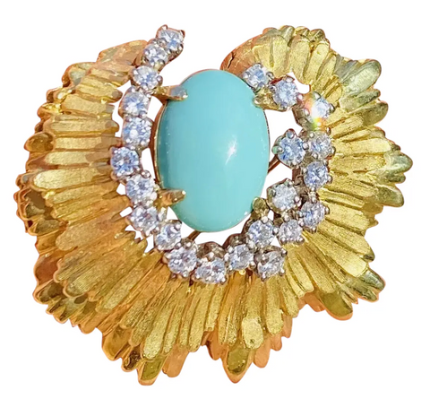 Vintage Estate 18k Gold Turquoise Diamond Necklace Pendant