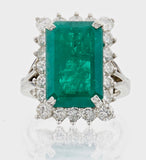 Vintage 1950s Estate Platinum 2ct Marquise Emerald Diamond Cluster Cocktail Ring