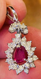 Vintage Estate 18K Gold 1.86ct Diamond Halo Pear Ruby Diamond Pendant