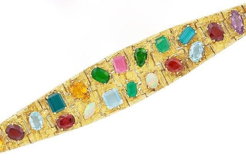 Vintage 1960 H. Stern Designer 18k Emerald Aquamarine Gemstone Cuff Bracelet