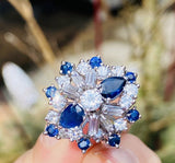 Vintage Midcentury 1950s Platinum 3.75ct Blue Sapphire VS Diamond Ballerina Ring