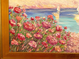 KADLIC Pink Beach Seascape Original Oil Painting 20x24" Gold Gilt Frame