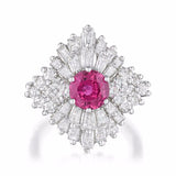 Vintage Platinum 2.50ct Pink Sapphire Diamond Baguette Cluster Ring