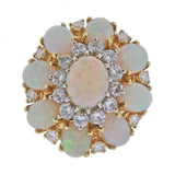 Vintage Midcentury 1950s 14k Gold Opal VS Diamond Cluster Cocktail Ring