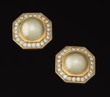 Estate Vintage 2.40 ct G VS Diamond Mabe Pearl Dangle Drop Earrings 14k Gold 1"