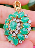 HEAVY Vintage Retro 14K Gold 8ct F/VS Diamond Emerald Cabochon Necklace Pendant