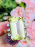 Vintage Estate 18k Gold 14ct Yellow Citrine Beryl Diamond Cocktail Ring