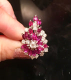 Vintage Mid Century 1950s G/VS1 5 Ct Ruby Diamond Cluster Spray Cocktail Ring