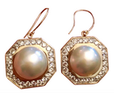 Estate Vintage 2.40 ct G VS Diamond Mabe Pearl Dangle Drop Earrings 14k Gold 1"