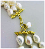 Rare Andrew Clunn 18k Gold Signed Triple Strand Cultured Pearl Necklace