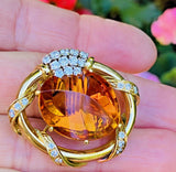 Vintage HAMMERMAN 18k Gold 20ct Diamond Amber Citrine Brooch Pin Pendant