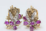 Vintage Estate 14k Gold Pink Sapphire Diamond Drop Earrings