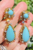 Vintage Retro Midcentury 18k Gold Turquoise Diamond Dangle Pendant Earrings