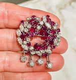 Art Deco Antique 6.00ct Ruby Marquise Diamond 18K Brooch Pendant Necklace