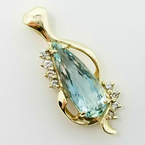 Vintage Estate 14k Gold Aquamarine Diamond Pendant for Necklace