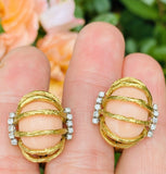 Vintage Estate Modernist 18k Gold Angel Skin Coral Diamond Earrings