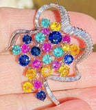 Vintage 18k White Gold Pink Orange Blue Sapphire Emerald Diamond Pendant