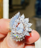 Vintage 1950s Platinum3ct VS Diamond Baguette Marquise Halo Ballerina Ring