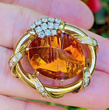 Vintage HAMMERMAN 18k Gold 20ct Diamond Amber Citrine Brooch Pin Pendant