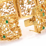 Heavy Vintage Midcentury 1970 Estate 18k Gold Emerald VS Diamond Bracelet 97g