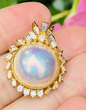 Vintage Estate Retro 18k Gold Mabe Pearl 1.00ct G VS Diamond Necklace Pendant