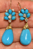 Vintage Estate Retro 18k Gold Turquoise G VS Diamond Drop Pendant Earrings