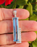 Vintage Estate 14k Gold Aquamarine Diamond Gemstone Necklace Pendant