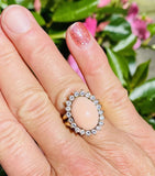 Vintage 14k Gold Pink Angel Skin Coral Diamond Halo Cocktail Ring