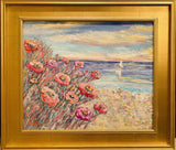KADLIC Abstract Seascape Impasto Original Oil Painting Gilt Leaf Frame 24”x20”