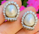 Striking 18k Gold Vintage Estate South Sea Pearl 2.20ct VS Diamond Drop Earrings
