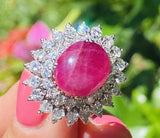 Vintage Estate 18k White Gold 10ct Ruby Cabachon Diamond Cocktail Ring