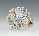 FIERY WHITE Vintage Estate 18k Gold 4.00ct VS Diamond Cluster Cocktail Ring