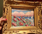 KADLIC Poppies Poppy Lake Seascape Original Oil Painting 13x15" Gold Gilt Frame