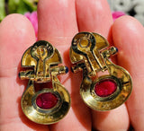 Vintage 18k Gold Pink Tourmaline Diamond Drop Clip Earrings