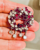Art Deco Antique 6.00ct Ruby Marquise Diamond 18K Brooch Pendant Necklace