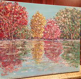 KADLIC Abstract Trees Autumn Landscape Impasto Original Oil Painting 24x20”