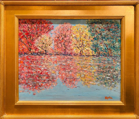 KADLIC Abstract Trees Autumn Impasto Landscape Original Oil Painting Gilt Frame