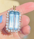 Vintage Large 14k Gold Blue Topaz 2.5ct Diamond Necklace Pendant