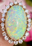 Vintage Estate 18k Gold 18ct Opal 1.40ct Diamond Halo Ballerina Ring